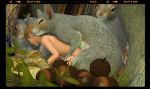  3d_(artwork) acorns all_fours ambiguous_gender animated bestiality blonde_hair digital_media_(artwork) doggystyle emenius feral forest from_behind_position fur grass group hair human human_on_feral interspecies male male/ambiguous mammal nude nut outside rodent sciurid sex size_difference tree whiskers young 
