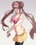  1girl ass blush breasts cleavage green_eyes highres irohakaede mei_(pokemon) poke_ball pokemon skirt twintails 