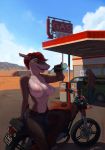  anthro breasts car clothed clothing female fish hi_res lizard marine motorcycle neracoda nipples open_mouth outside reptile scalie shark solo_focus topless vehicle water_bottle 