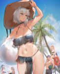  1boy 4girls ;d abs adjusting_headwear alternate_costume animal_ears ball bangs bare_shoulders beachball bikini blonde_hair blue_eyes blue_hair blue_sky blush bracelet braid breasts cloud commentary_request cowboy_shot day eyepatch_bikini eyewear_on_head food fruit girls_frontline grey_bikini grey_hair hair_between_eyes hair_over_shoulder hat highres holding holding_ball holding_food jewelry ksvk_(girls_frontline) large_breasts lifebuoy lifeguard_chair long_hair looking_at_viewer looking_away mole multiple_girls navel one_eye_closed open_mouth outdoors pandea_work parted_lips partially_visible_vulva pelvic_curtain revision robot_joints serdyukov_(girls_frontline) sidelocks sitting skindentation sky smile splashing standing stomach strapless strapless_bikini straw_hat sun_hat sunglasses swimsuit thighs toned very_long_hair watermelon wet 