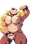  2019 anthro anthrofied biceps big_biceps big_muscles big_pecs big_penis black_glans bodily_fluids claws erection eyewear flexing genital_fluids glans glistening glistening_glans glistening_penis hi_res holding_penis huge_penis humanoid_penis koopa koopaling male mario_bros muscular muscular_male nintendo nude orange_body pecs penis precum retracted_foreskin roy_koopa scalie sharp_teeth simple_background smile solo spikes sunglasses taoren teeth thick_penis triceps uncut video_games white_background 