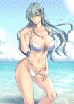  bikini kantai_collection luna_(gunfire) panty_pull suzuya_(kancolle) swimsuits undressing 