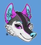  0phium canid canine canis female fur head_shot headshot mammal purple_eyes smile wolf yozora 