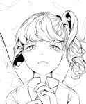  1girl crying daiyousei hands_together highres hiyuu_(flying_bear) looking_at_viewer monochrome one_side_up parted_lips petals simple_background solo tears touhou white_background 