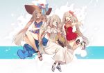  animal animal_on_head bow crab dress fate/grand_order fate_(series) hat long_hair marie_antoinette_(fate/grand_order) marie_antoinette_(swimsuit_caster)_(fate) multiple_persona no-kan on_head sandals smile sun_hat sundress swimsuit twintails very_long_hair 