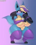  absurd_res armwear big_breasts blush breasts clothing crouching dongitos erection fellatio female hi_res huge_breasts kiss_mark legwear lips lucario male male/female nintendo oral penile penis pok&eacute;mon pok&eacute;mon_(species) pussy sex thick_lips thick_thighs video_games wide_hips 