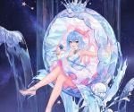  aqua_eyes atdan blue_hair breasts cropped dress fang haiyi sideboob space stars vocaloid water waterfall wristwear 