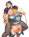  2girls alternate_color bear_hug blonde_hair bracelet breasts brown_hair capcom chinese_clothes chun-li covered_nipples double_bun head_in_chest heart_cutout jewelry large_breasts multicolored_hair multiple_girls muscle muscular_female rainbow_hair rainbow_mika rejean_dubois spiked_bracelet spikes street_fighter street_fighter_v twintails wrestling_outfit 