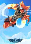  armor clothing eyewear flying goggles harness hi_res horn jet_pack lightseekers lightseekers_awakening male official_art orange_scales scales scalie sky solo tyrax zuna_(lightseekers) 