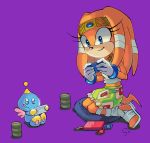  ambiguous_gender anthro black_nose blue_eyes candy cellphone chao clothed clothing dress duo echidna eyelashes female food fur hair mammal midriff monotreme orange_fur orange_hair phone pillow purple_background shade-shark simple_background smile sonic_(series) tikal_the_echidna wings 