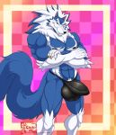  2019 abs anthro biceps black_nose blue_fur blue_hair blue_skin bulge canid canine canis capcom clothing crossed_arms darkstalkers eyebrows fundoshi fur gloves_(marking) hair hungothenomster japanese_clothing jon_talbain male mammal markings multicolored_fur multicolored_hair multicolored_skin muscular muscular_male muscular_thighs pecs penis_outline pubes smile solo standing tight_underwear two_tone_fur two_tone_hair two_tone_skin underwear video_games were werecanid werecanine werewolf white_fur white_hair white_skin wolf 