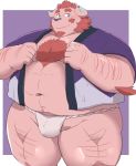  12beat13 anthro beard blue_eyes body_hair chernobog chest_hair clothed clothing facial_hair fundoshi hair hairy horn humanoid_hands japanese_clothing kemono looking_at_viewer male mammal moobs musclegut muscular muscular_male mustache pecs pink_skin red_hair smile solo tokyo_afterschool_summoners underwear ursid video_games 