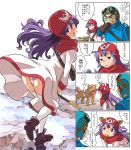  1boy 1girl blush breasts commentary_request curly_hair dog dragon_quest dragon_quest_ii dress gloves goggles goggles_on_head goggles_on_headwear hat hood hood_up imaichi long_hair looking_at_viewer open_mouth panties prince_of_lorasia princess princess_of_moonbrook purple_hair robe smile staff underwear white_panties white_robe 