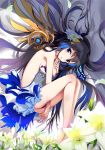  1girl 373012201 alternate_hair_length alternate_hairstyle bare_legs bare_shoulders black_hair blue_butterfly blue_eyes blue_hair blush breasts bug butterfly finger_to_mouth flower hair_between_eyes hair_flower hair_ornament highres honkai_(series) honkai_impact_3rd insect layered_skirt long_hair looking_at_viewer masturbation mechanical_wings medium_breasts multicolored_hair nipple_slip nipples pussy_juice seele_vollerei sideboob solo two-tone_hair wings 