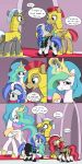  2019 absurd_res armor clothing comic crown dialogue dress english_text equid equine feathered_wings feathers female feral friendship_is_magic group hair headgear helmet hi_res horn jewelry magic maid_uniform mammal my_little_pony necklace princess_celestia_(mlp) pterippus royal_guard_(mlp) shrinking skitterpone smile surprise text transformation unicorn uniform winged_unicorn wings 