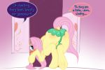  2019 blush clothing english_text equid equine female fluttershy_(mlp) friendship_is_magic frist44 horse inside mammal my_little_pony pony quadruped rear_view solo speech_bubble text underwear wings 
