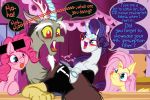  2019 blue_eyes censor_bar discord_(mlp) draconequus english_text equid equine eyewear female fluttershy_(mlp) friendship_is_magic frist44 glasses group hi_res horn horse inside male mammal my_little_pony open_mouth pinkie_pie_(mlp) pony rarity_(mlp) red_eyes scissors speech_bubble text tongue tongue_out unicorn 