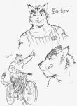  &lt;3 anthro bicycle biped blep blush clothing eyebrows felid hi_res jeck male mammal morenatsu multiple_poses pantherine pose shirt solo tank_top text thick_eyebrows tiger tongue tongue_out topwear torahiko_(morenatsu) traditional_media_(artwork) 