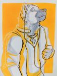  african_wild_dog animal_humanoid anthro canid canine cellphone clothed clothing darius_davis earbuds eyes_close hannahdiazart headphones hi_res humanoid ink jacket jewelry listening male mammal necklace phone shirt solo topwear traditional_media_(artwork) 