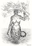  2019 5_fingers anisis anthro black_and_white breasts felid feline female fingers fur hi_res jaguar mammal monochrome navel nipples pantherine pussy raining sketch spots spotted_fur traditional_media_(artwork) water whiskers 