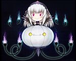  blue_fire chandelure chibi crossover dress feathers fire flame gen_5_pokemon mtyy pink_eyes pokemon pokemon_(creature) purple_fire rozen_maiden silver_hair smile solo suigintou wings 