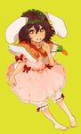  animal_ears bad_id bad_pixiv_id brown_hair bunny_ears carrot chiri_(o9o9) inaba_tewi red_eyes short_hair solo touhou 