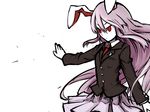  animal_ears bad_id bad_pixiv_id blazer bunny_ears crescent face jacket lavender_hair lie-lilac long_hair necktie outstretched_arm pale_skin pleated_skirt red_eyes reisen_udongein_inaba serious simple_background skirt slit_pupils solo touhou tsurime 