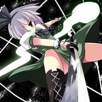  dual_wielding fa_no_hito ghost green_eyes hairband highres holding katana konpaku_youmu konpaku_youmu_(ghost) short_hair silver_hair solo sword touhou weapon 