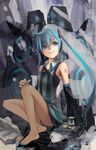  aqua_eyes aqua_hair barefoot cup digital_media_player feet hatsune_miku headphones ipod ipod_touch kari_kenji long_hair mug sitting smile solo speaker twintails vocaloid 