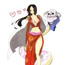  amazon black_hair boa_hancock breasts cape cleavage earrings heart hemo jewelry large_breasts legs long_hair navel one_piece salome_(one_piece) skull snake thighs 