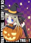  bad_id bad_pixiv_id blonde_hair blue_eyes detached_sleeves ebisuke halloween hat jack-o'-lantern little_busters! long_hair noumi_kudryavka pumpkin solo striped striped_legwear thighhighs trick_or_treat witch_hat 