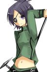  95331 bad_id bad_pixiv_id belt buttons chrome_dokuro eyepatch highres katekyo_hitman_reborn! midriff navel polearm purple_eyes purple_hair smile solo trident weapon 