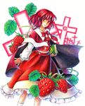  bad_id bad_pixiv_id book bow cape cross dress food fruit hexagram hoshina_(kinoko) leaf okazaki_yumemi plant red_dress red_hair ribbon short_hair solo strawberry touhou touhou_(pc-98) vines 