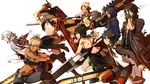  4boys 4girls alisa_ilinichina_amiella amemiya_rindou blonde_hair blue_eyes boots breasts chiot_(god_eater) dark_skin elbow_gloves fingerless_gloves fujiki_kouta gloves god_eater god_eater_burst gun hat highres large_breasts long_hair midriff multiple_boys multiple_girls pantyhose plaid plaid_skirt player_(god_eater_burst) ren_(god_eater) short_hair skirt soma_schicksal suspender_skirt suspenders tachibana_sakuya_(god_eater) thigh_boots thighhighs weapon 