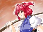  mouth_hold onozuka_komachi red_eyes red_hair short_hair solo supon touhou 