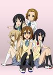  akiyama_mio bad_id bad_pixiv_id black_eyes black_hair blonde_hair blue_eyes blush_stickers brown_eyes brown_hair hirasawa_yui iyakun k-on! kotobuki_tsumugi long_hair multiple_girls nakano_azusa pantyhose school_uniform short_hair tainaka_ritsu v 