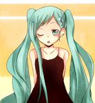  alternate_hairstyle aqua_eyes aqua_hair arms_behind_back bad_id bad_pixiv_id baniko_(37003700) bluebell blush collarbone dress hair_ornament hairclip katekyo_hitman_reborn! one_eye_closed solo twintails 