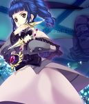  akiyoshi_haru ange_serena blue_background blue_hair brown_eyes copyright_name dress drill_hair dual_wielding holding knife shawl tales_of_(series) tales_of_innocence white_dress 