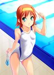  asics breasts competition_swimsuit covered_nipples goggles goggles_removed green_eyes headband kimi_ga_nozomu_eien norizou_type-r one-piece_swimsuit orange_hair pool poolside refraction short_hair small_breasts solo suzumiya_akane swim_cap swimsuit 