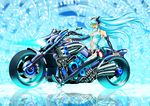  absurdres aqua_hair bad_id bad_pixiv_id company_connection elbow_gloves fingerless_gloves gloves green_eyes ground_vehicle hatsune_miku hatsune_miku_(append) highres long_hair motor_vehicle motorcycle navel necktie neon_trim smile solo soukuu thighhighs twintails very_long_hair vocaloid vocaloid_append yamaha 