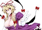  bad_id bad_pixiv_id beckoning blonde_hair bow breasts choker cleavage dress elbow_gloves eyebrows frills gap gloves hat huge_breasts long_hair mikage_kirino no_nose purple_dress purple_eyes ribbon_choker short_hair smile solo touhou white_gloves yakumo_yukari 