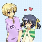  1girl bad_id bad_pixiv_id blonde_hair blue_eyes blue_hair brother_and_sister casual clannad eating food ice_cream long_hair mouth_hold popsicle shacttainw short_hair siblings sunohara_mei sunohara_youhei twintails 