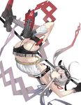  bow breasts falling grey_eyes grey_hair highres izuru_(timbermetal) long_hair md5_mismatch medium_breasts original short_shorts shorts simple_background solo upside-down very_long_hair 