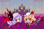  banned_artist bat_wings blonde_hair blue_hair flandre_scarlet hat multiple_girls ponytail red_eyes remilia_scarlet short_hair siblings side_ponytail sisters tetsubuta touhou wings 