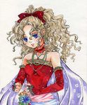  bara_kokoro blonde_hair choker earrings elbow_gloves final_fantasy final_fantasy_vi fingerless_gloves flower forehead gloves hair_ribbon jewelry lips lowres marker_(medium) necklace ponytail ribbon solo tina_branford traditional_media veil wavy_hair 