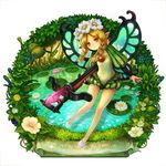  bad_id bad_pixiv_id blonde_hair bow_(weapon) braid brown_eyes butterfly_wings chiko_(d04099) crossbow fairy flower frog hair_flower hair_ornament lily_pad mercedes odin_sphere pointy_ears solo twin_braids weapon wings 