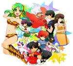  4girls animal_ears animal_print apron bikini bird bow braid cat chinese_clothes creator_connection crossover dog_ears duck genderswap genderswap_(mtf) godai_yuusaku green_hair hibiki_ryouga higurashi_kagome inuyasha inuyasha_(character) kubota_heaven lum maison_ikkoku mousse mousse_(duck) multiple_boys multiple_crossover multiple_girls otonashi_kyouko p-chan pig ranma-chan ranma_1/2 saotome_ranma school_uniform shampoo_(ranma_1/2) single_braid swimsuit tangzhuang tiger_print urusei_yatsura 