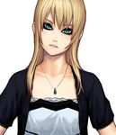  aqua_eyes blonde_hair blush eyeshadow head_tilt jewelry lips lipstick long_hair makeup mustard_seeds necklace original simple_background solo upper_body yuuji_(and) 