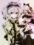  alice_margatroid bad_id bad_pixiv_id coco_maru gradient gradient_background jpeg_artifacts monochrome shanghai_doll short_hair smile solo touhou traditional_media 