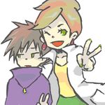  1girl age_difference araragi_(pokemon) bad_id bad_pixiv_id lowres one_eye_closed ookido_green pokemon pokemon_(game) pokemon_bw pokemon_rgby ura_haru v 